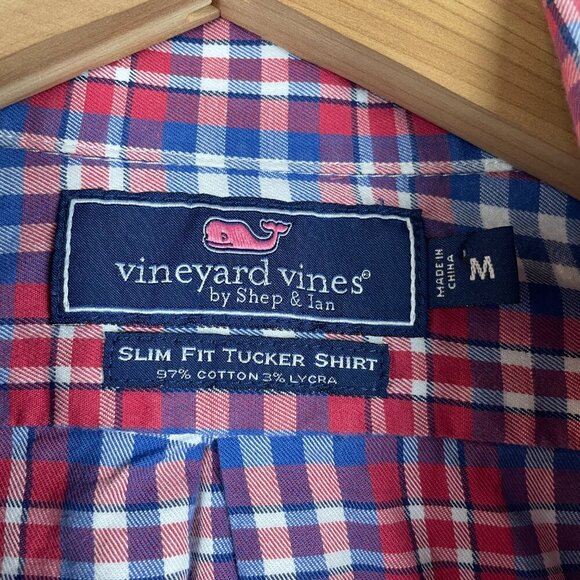 Vineyard Vines Shirt Mens Red & Blue Plaid Slim Fit Tucker Button Up Whale - M - Picture 5 of 5